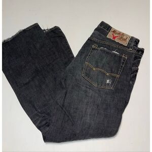 American Eagle Jeans Mens 34x30 Black Low Rise Boot Distressed Grunge Thrashed